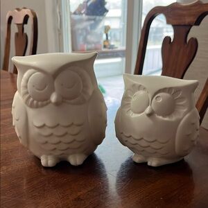 Ceramic Owl Figurine Set - Cream